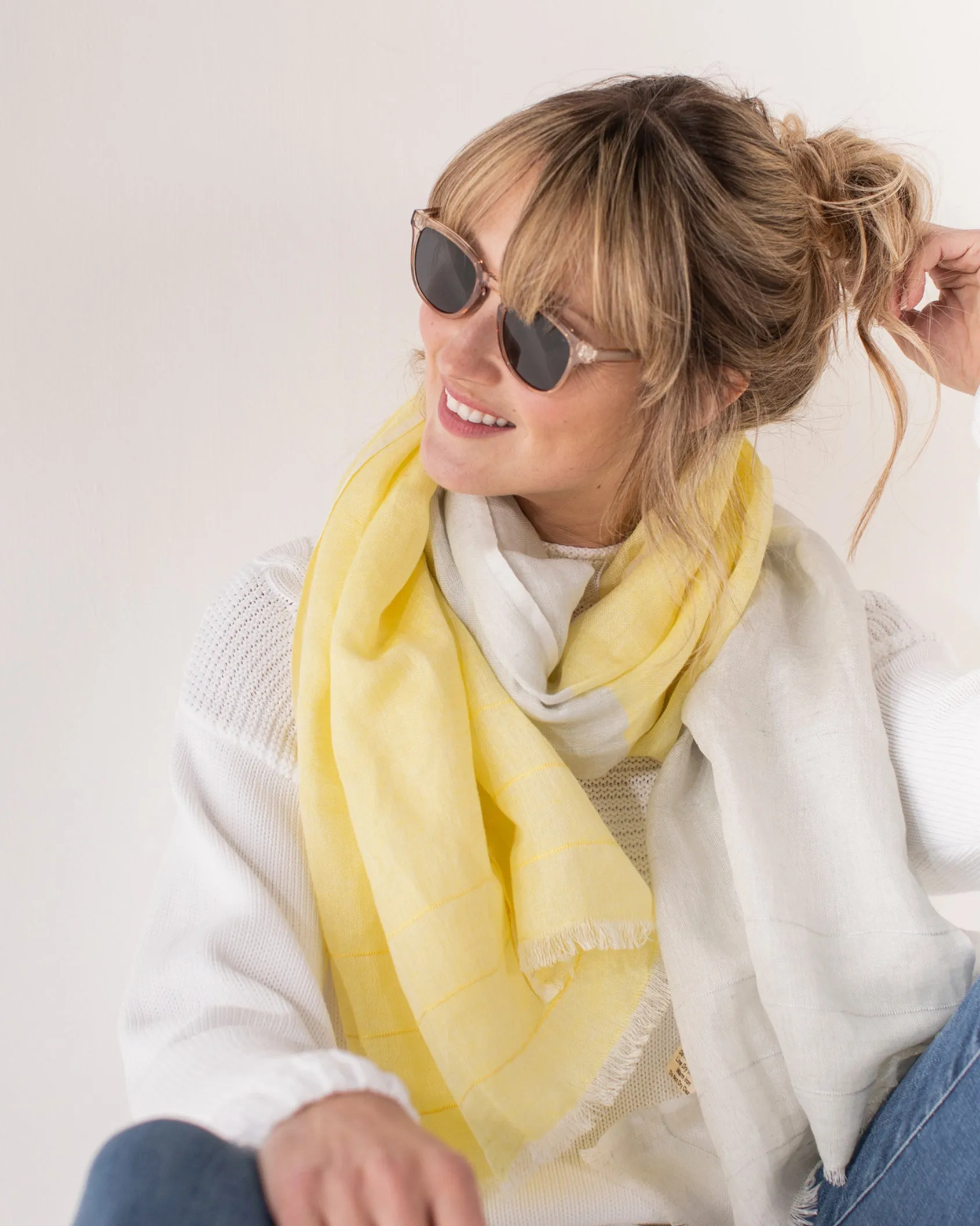 Aloft Linen Scarf - Yellow Split