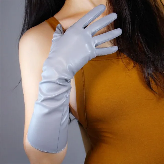 Ashore Shop Womens Extra Long Faux Leather Silver Gray Gloves