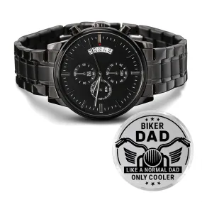 Biker Dad Like a Normal Dad Only Cooler Father's Day Black Engraved Chronograph Watch