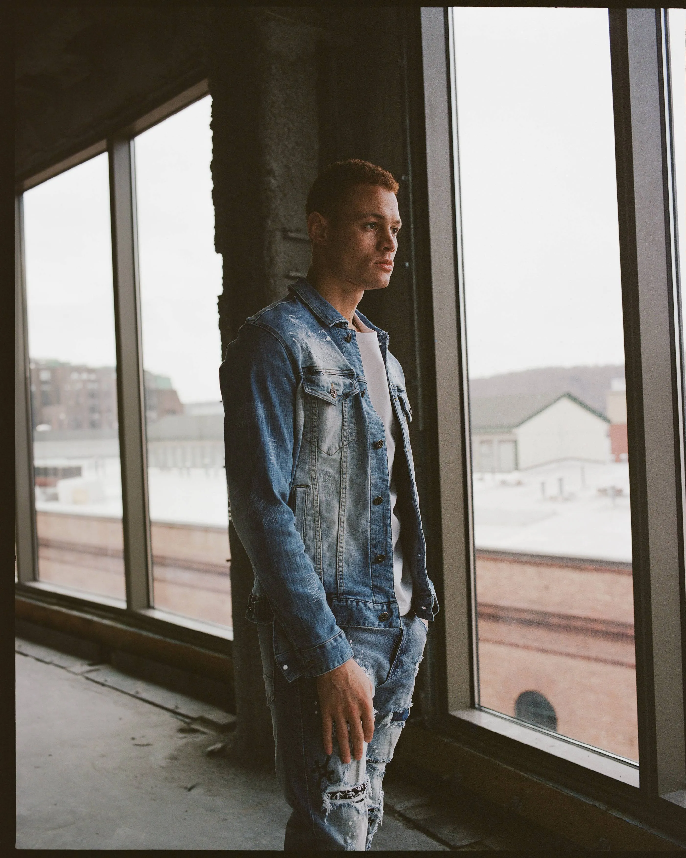 Bleached Detail Semi Basic Jean Jacket - Ocean Blue