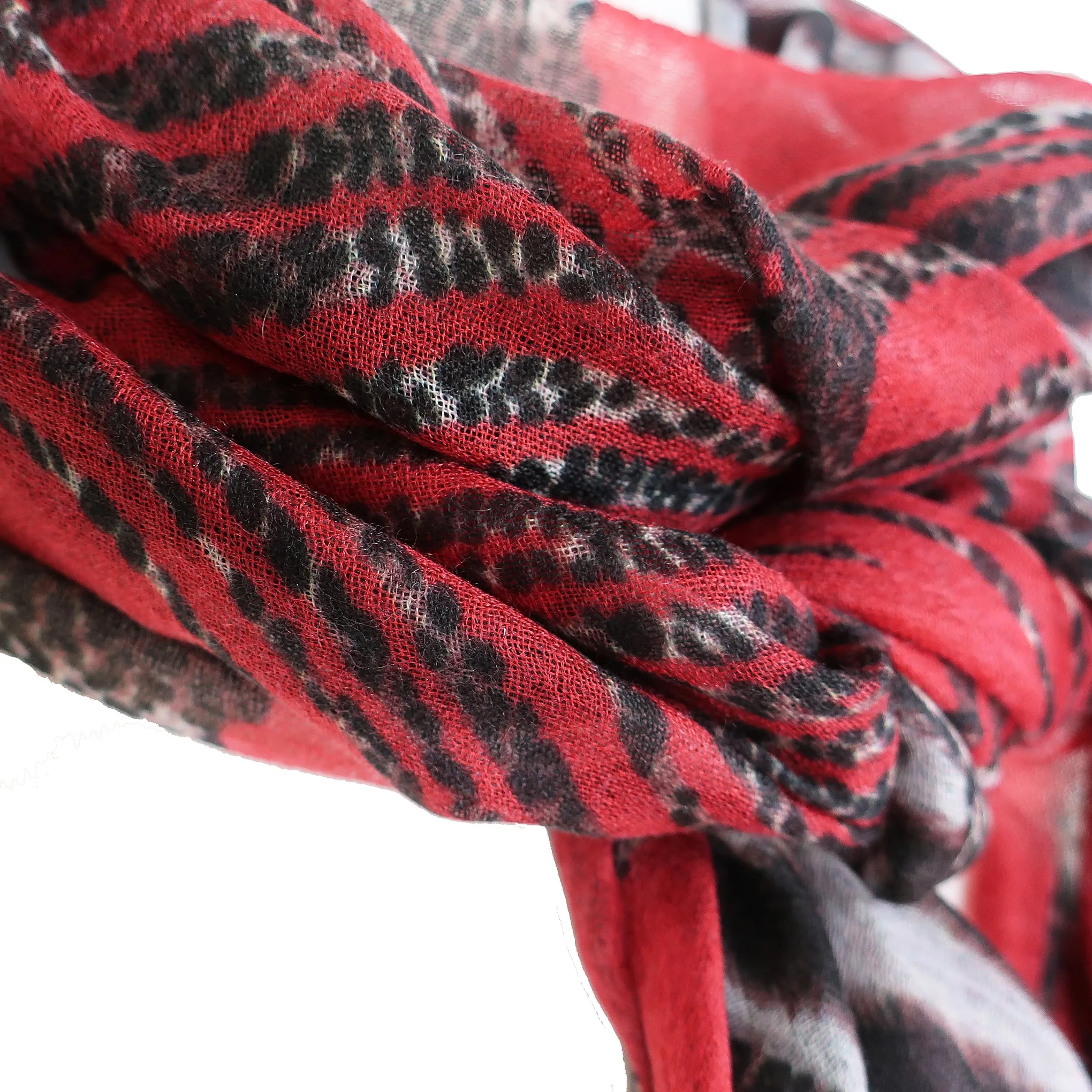 Blue Pacific Animal Safari Pure Cashmere Scarf in Crimson Red and Black