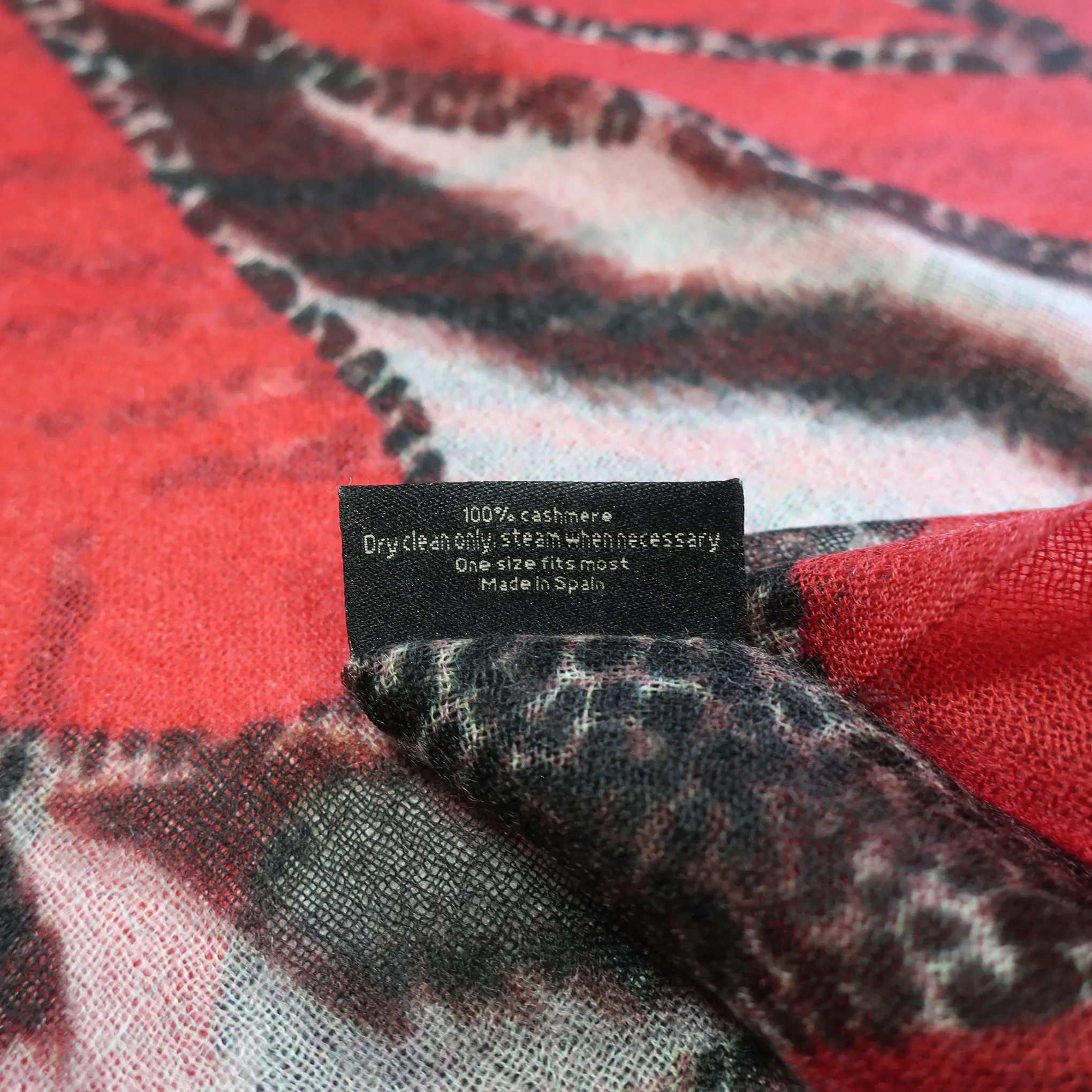 Blue Pacific Animal Safari Pure Cashmere Scarf in Crimson Red and Black