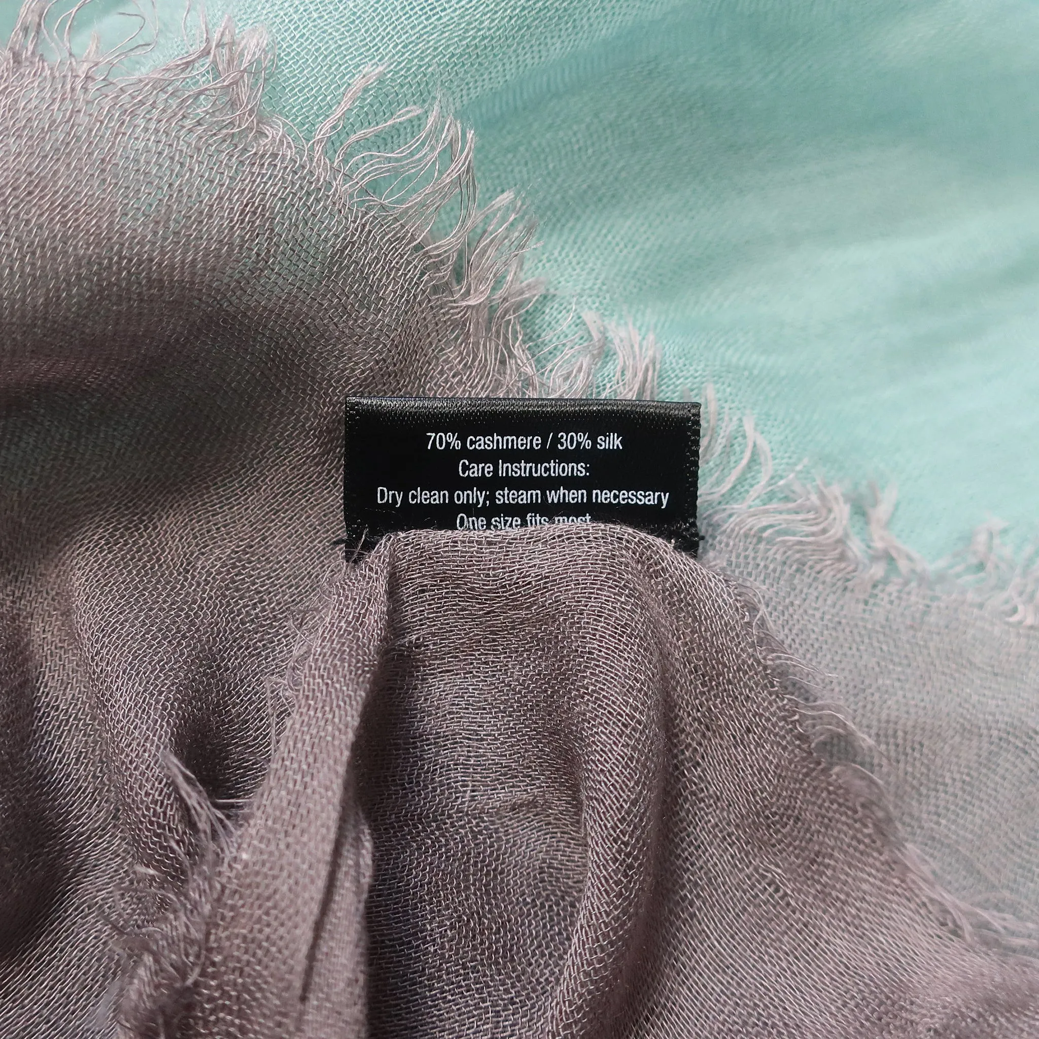 Blue Pacific Dream Cashmere and Silk Scarf in Aquifer and Taupe 47 x 37