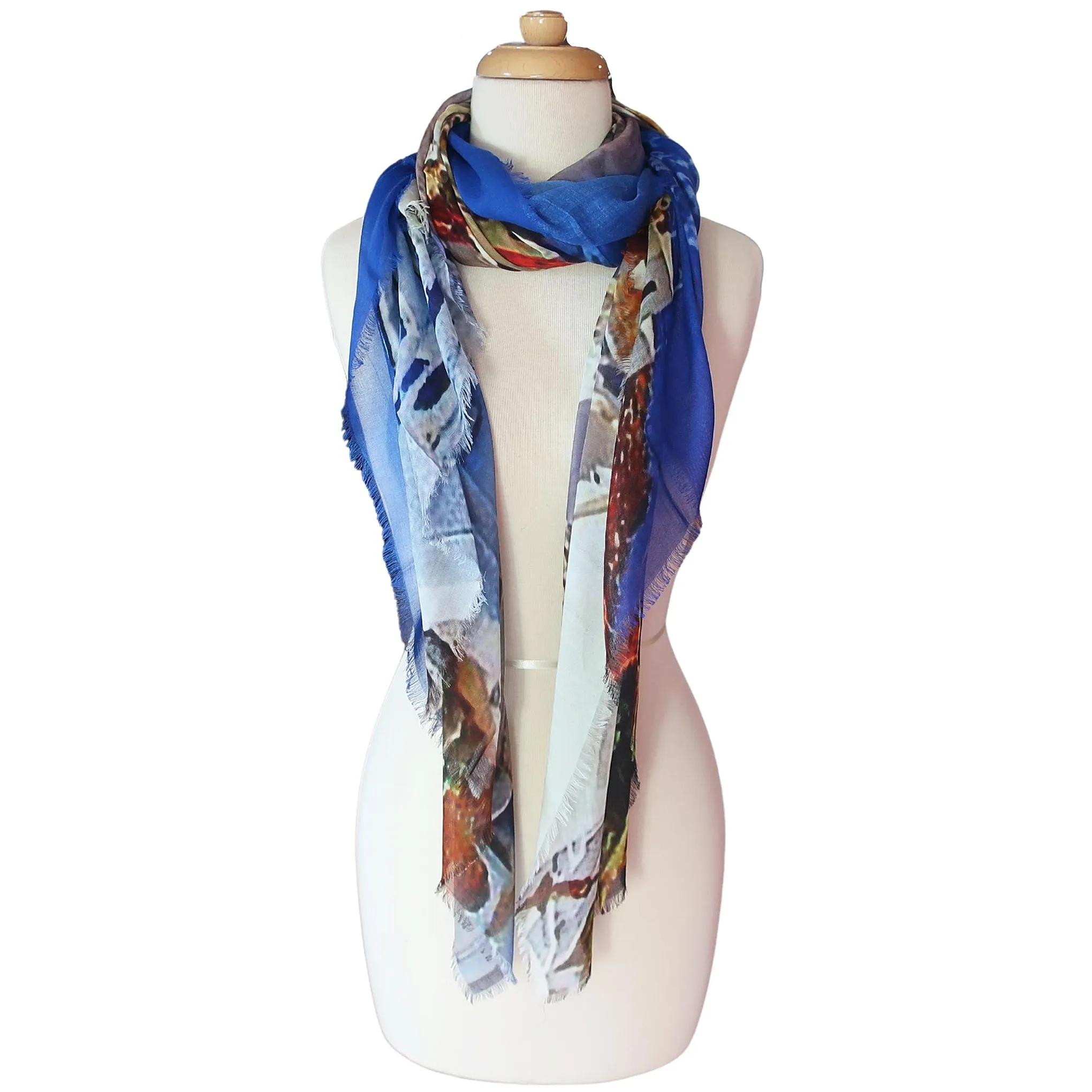 Blue Pacific Micromodal and Wool Santorini Greece Tapestry Scarf