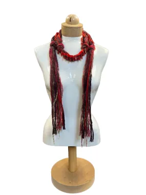 Boho Beaded Lightweight Mohair Scarf Necklace- Red Beaded Scarf Necklace