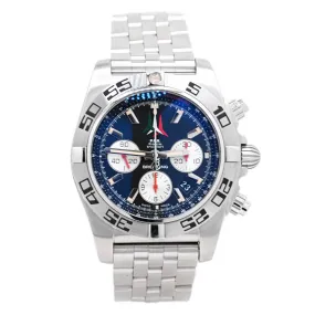 Breitling Mens Chronomat 44mm Stainless Steel Black Chronograph Stick Dial Watch Ref# AB01104D