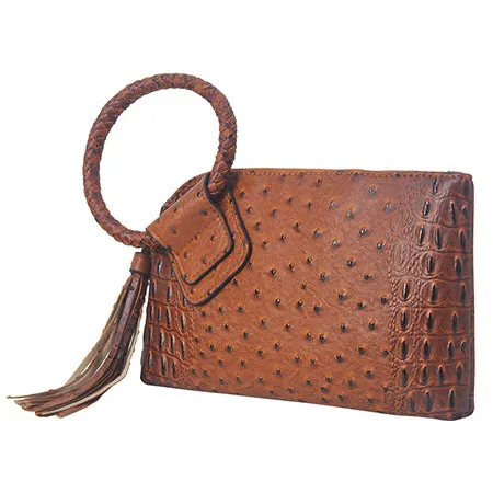 Brown NGIL Textured Fashion Faux Leather Mini Purse With Fringe Tassel