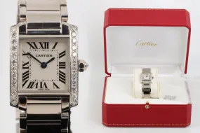 Cartier Tank Francaise 2403 18K White Gold Diamond 20mm Ladies Watch