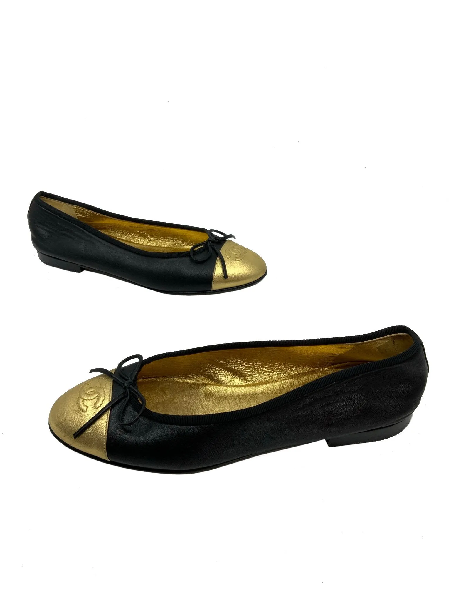 Chanel CC Cap Toe Lambskin Leather Ballet Flats Size 9