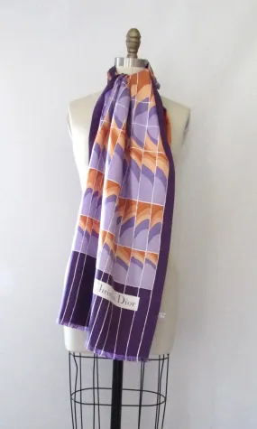 CHRISTIAN DIOR Vintage 70s Deco Inspired Silk Purple Scarf