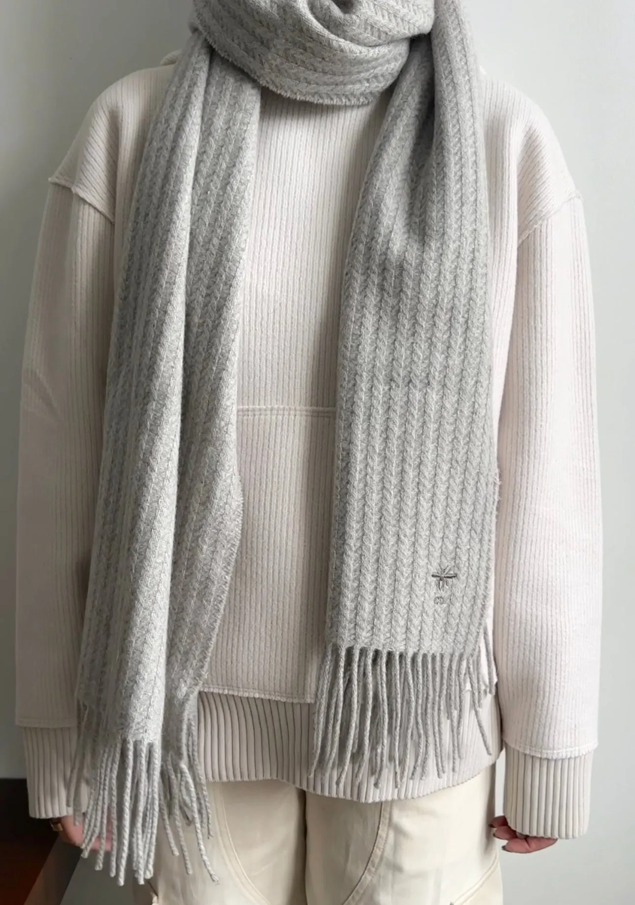 Dior Grey Cashmere Fringe Large Wrap Scarf