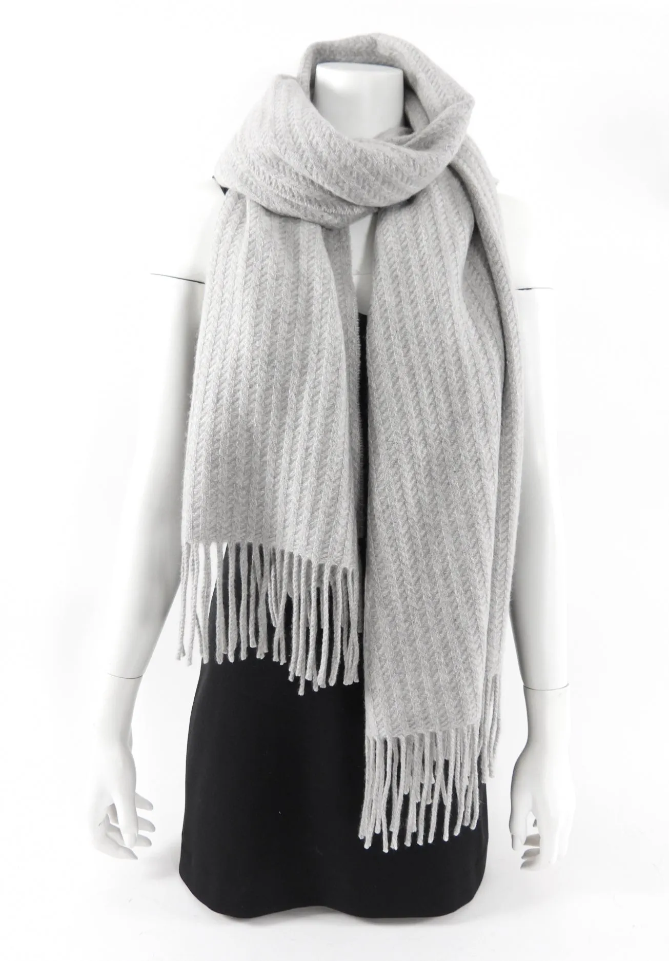 Dior Grey Cashmere Fringe Large Wrap Scarf