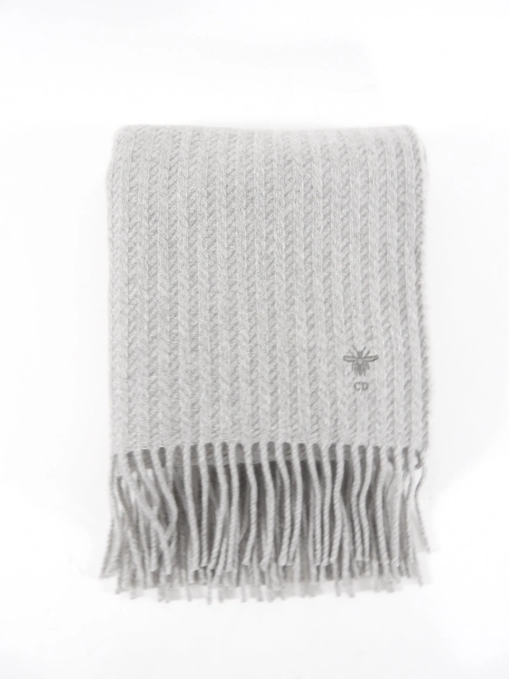 Dior Grey Cashmere Fringe Large Wrap Scarf