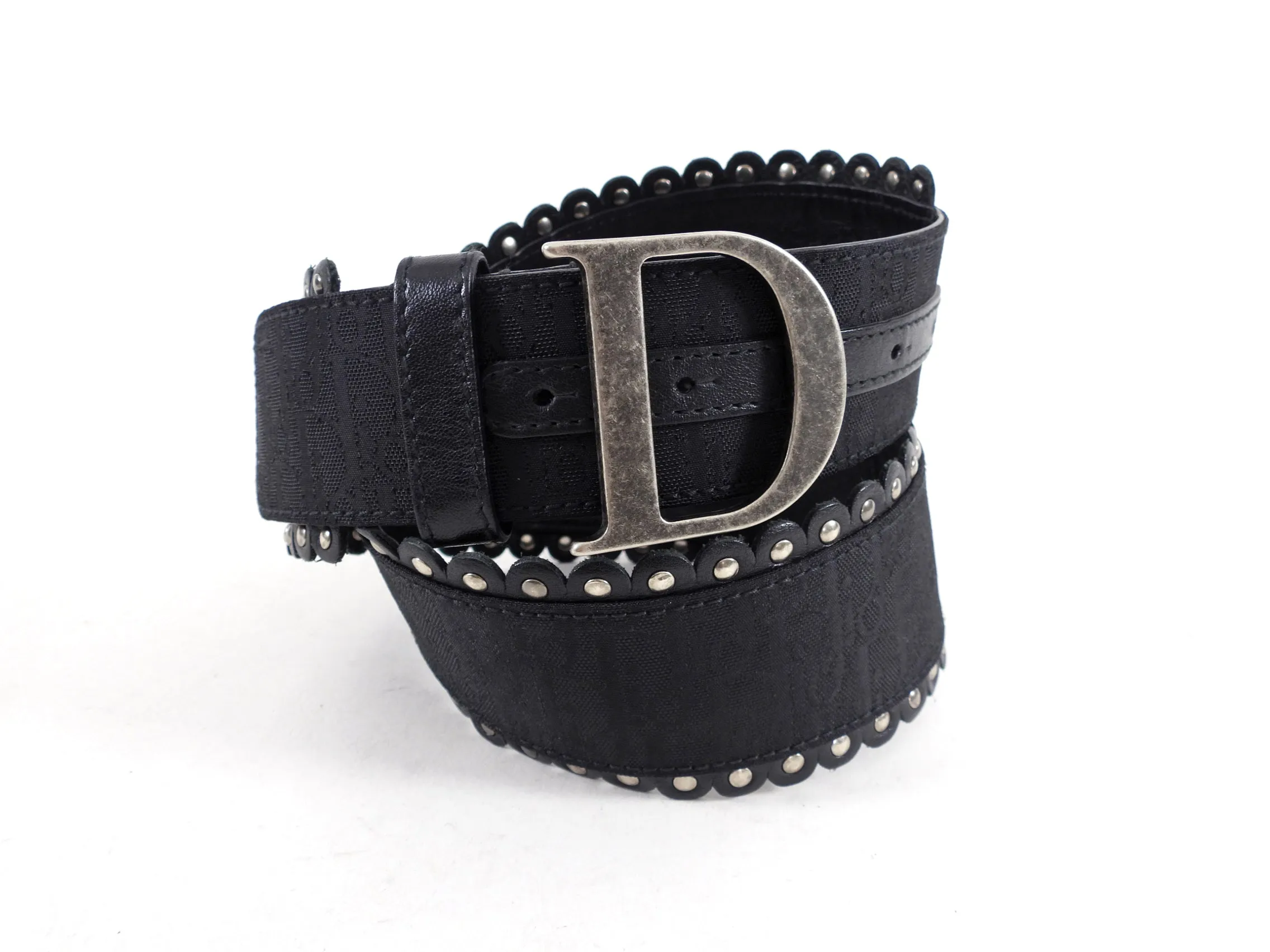 Dior Vintage 2000's Wide Oblique Studded D Belt - 31-35