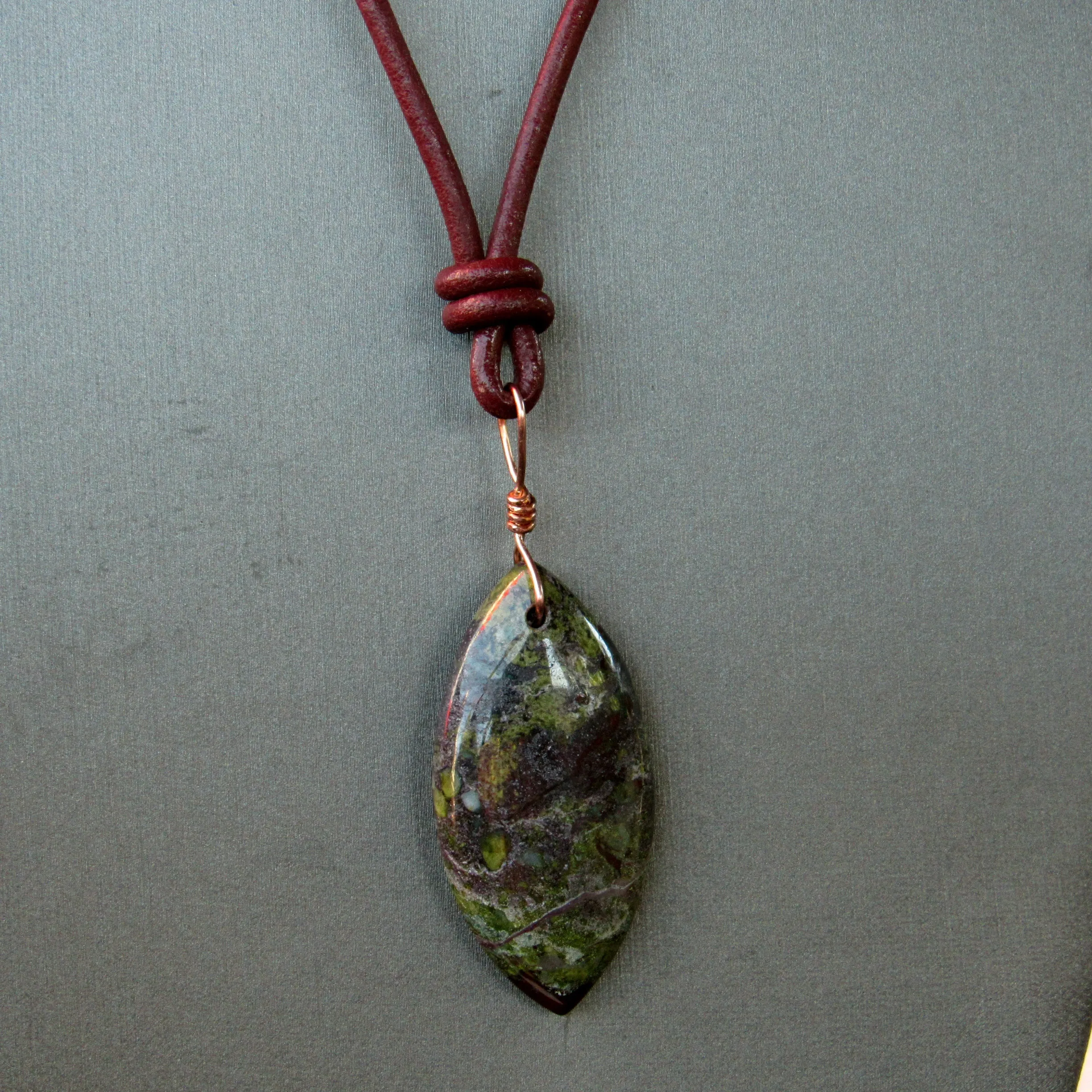 Dragon’s Blood Jasper gemstone on Leather Necklace