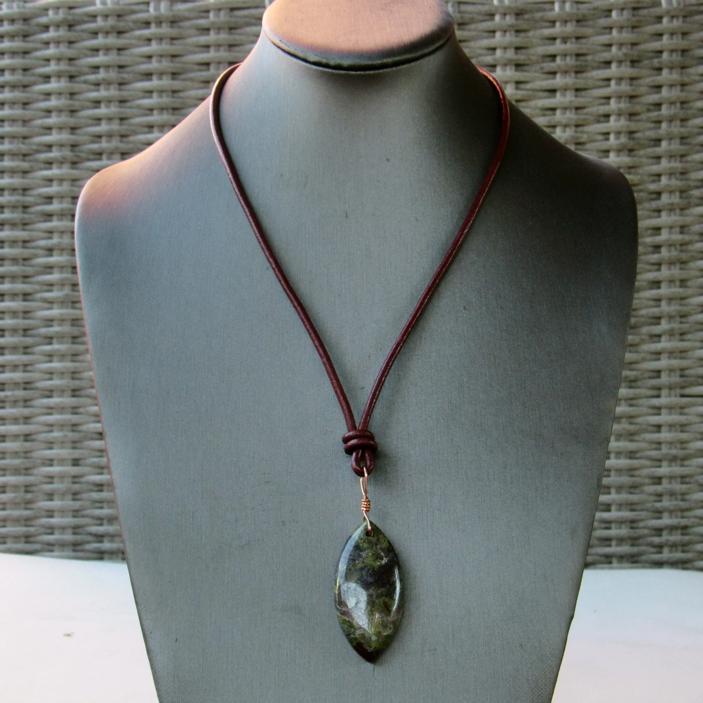 Dragon’s Blood Jasper gemstone on Leather Necklace