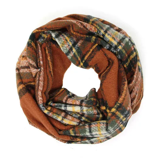 Fall Winter Plaid Check Infinity Scarf