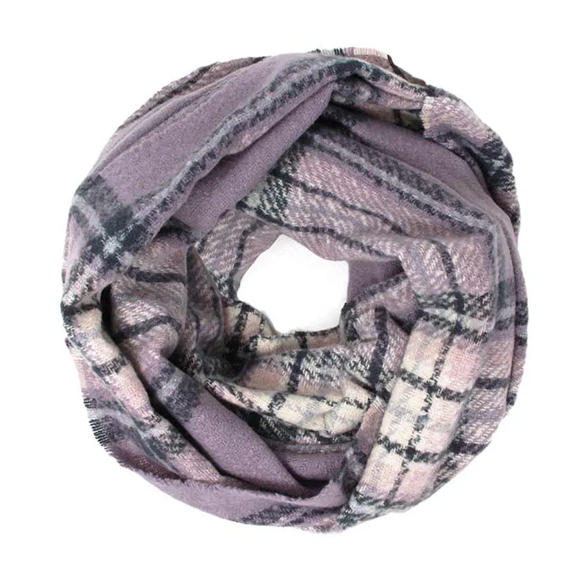 Fall Winter Plaid Check Infinity Scarf