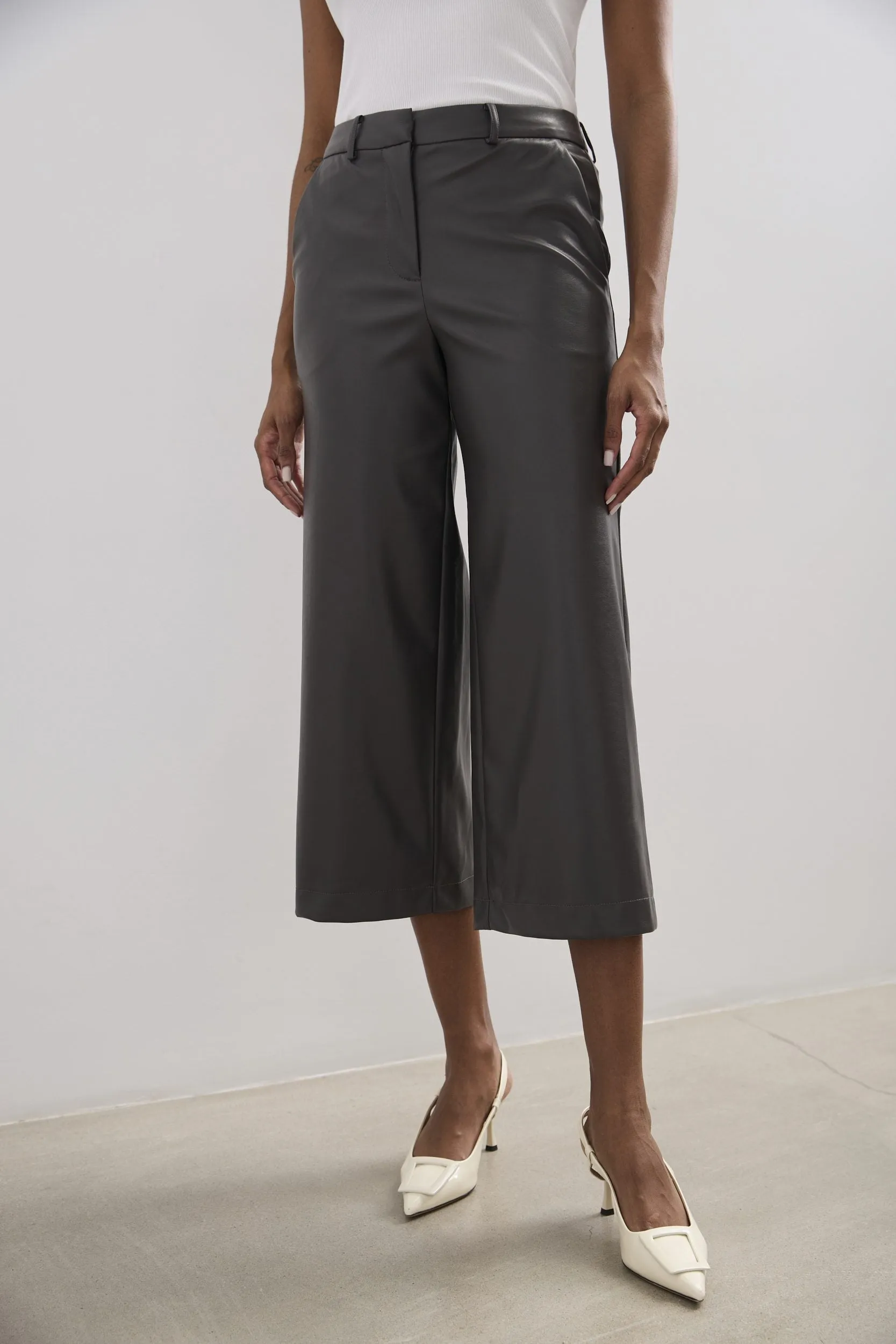 Faux leather wide leg cropped pants