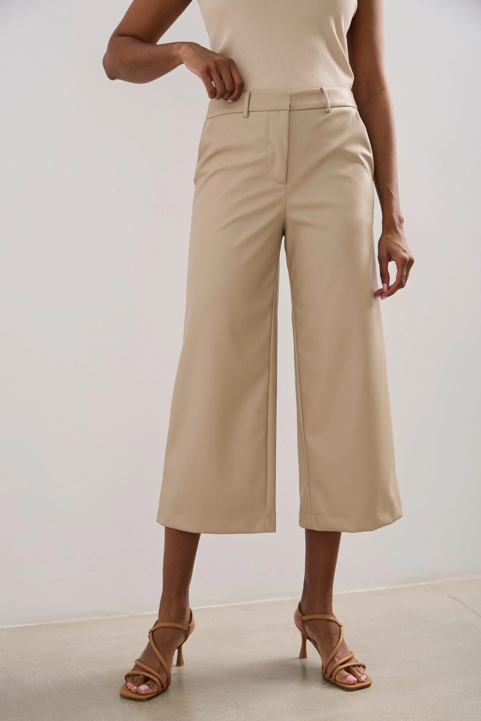 Faux leather wide leg cropped pants