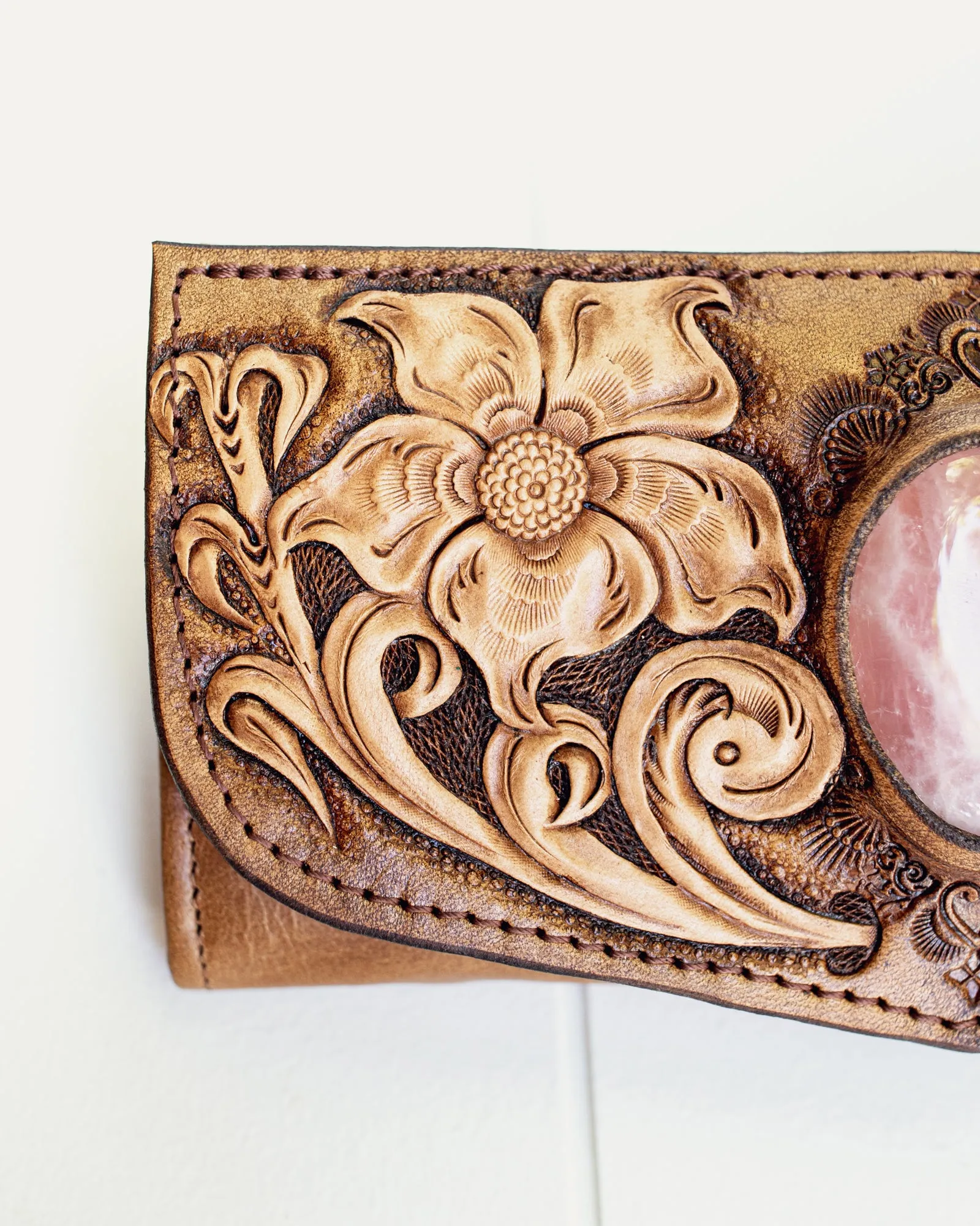 Flower Wallet with Rose Quartz