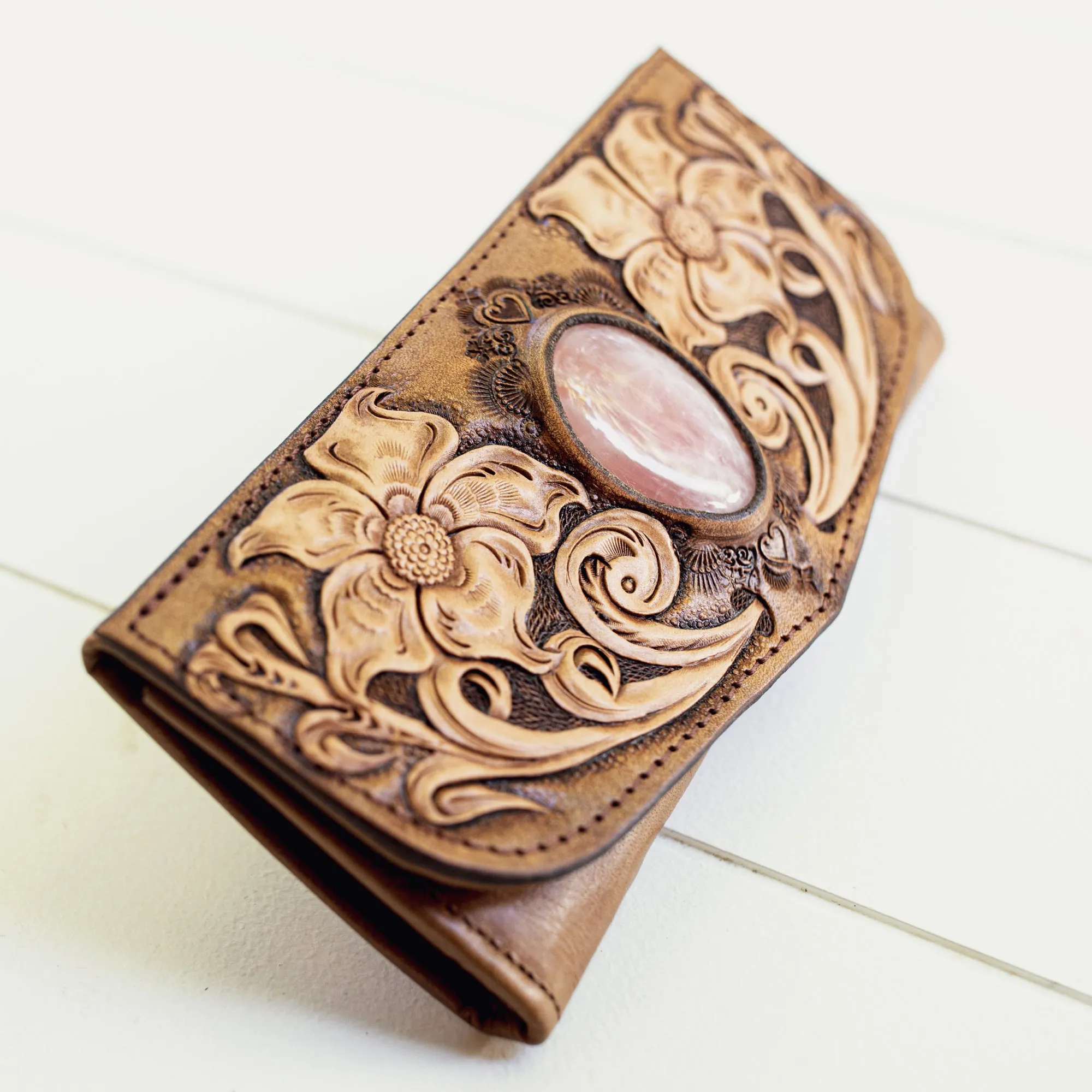 Flower Wallet with Rose Quartz