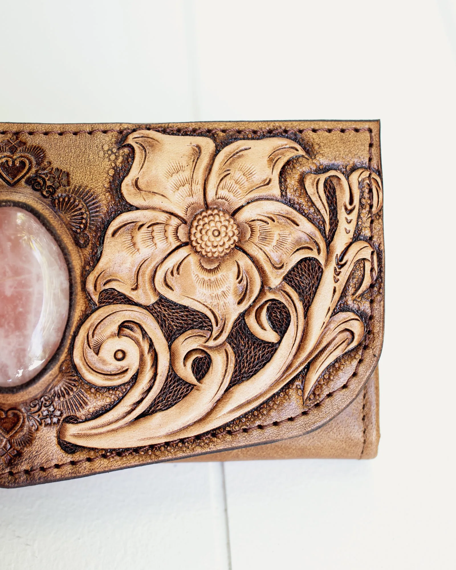 Flower Wallet with Rose Quartz