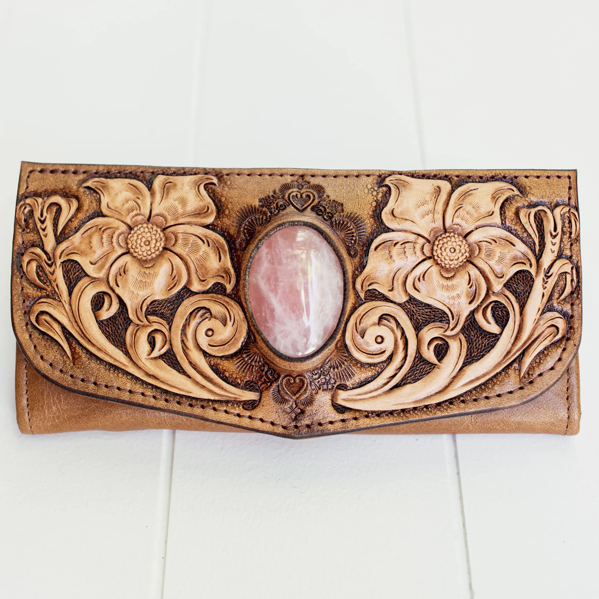 Flower Wallet with Rose Quartz