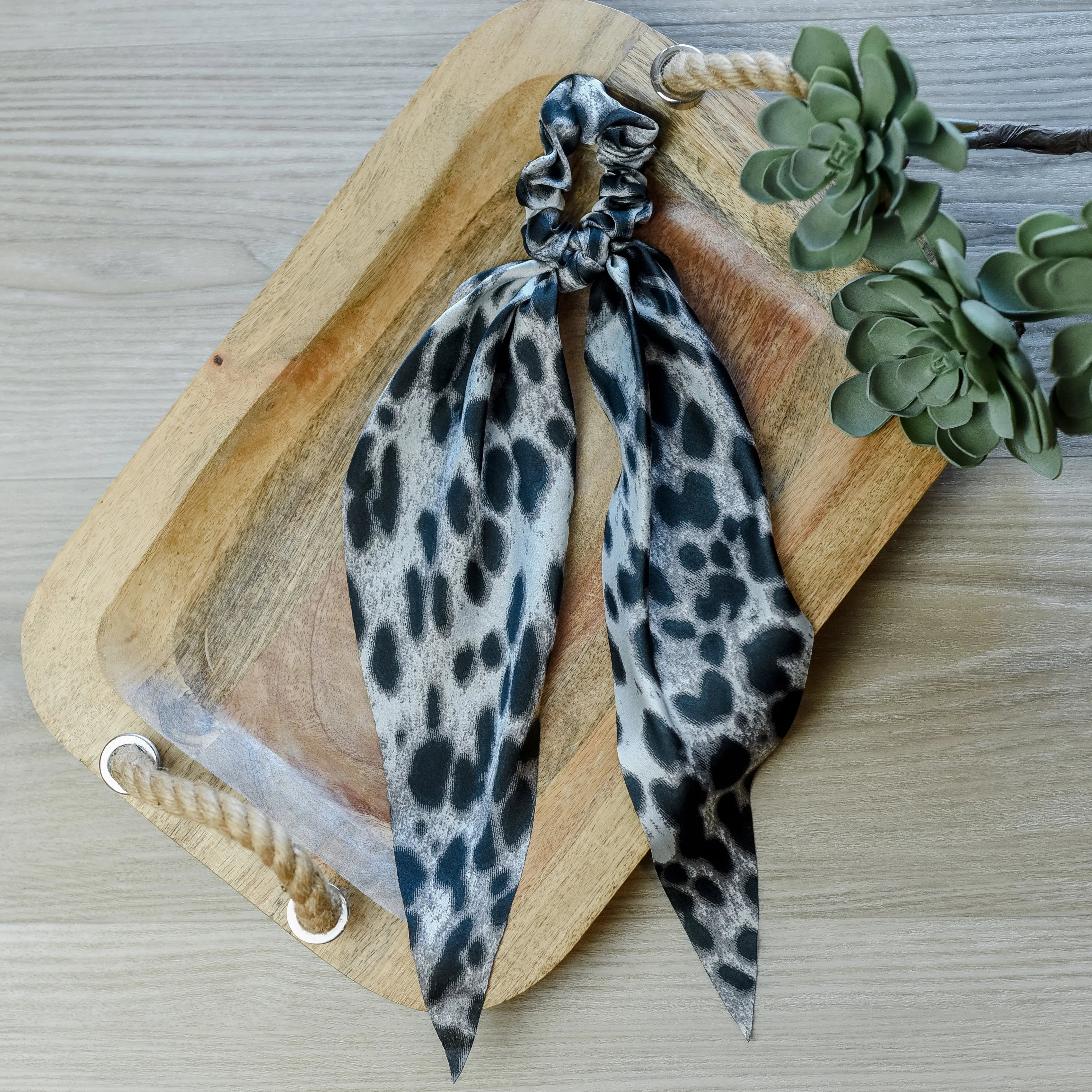 Gray Leopard Satin Hair Scarf