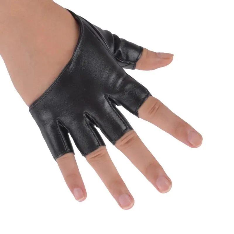 Half Finger Fingerless PU Leather Gloves Lady Driving Show Pole Dance  Mittens for Women Men Free Shipping