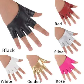 Half Finger Fingerless PU Leather Gloves Lady Driving Show Pole Dance  Mittens for Women Men Free Shipping