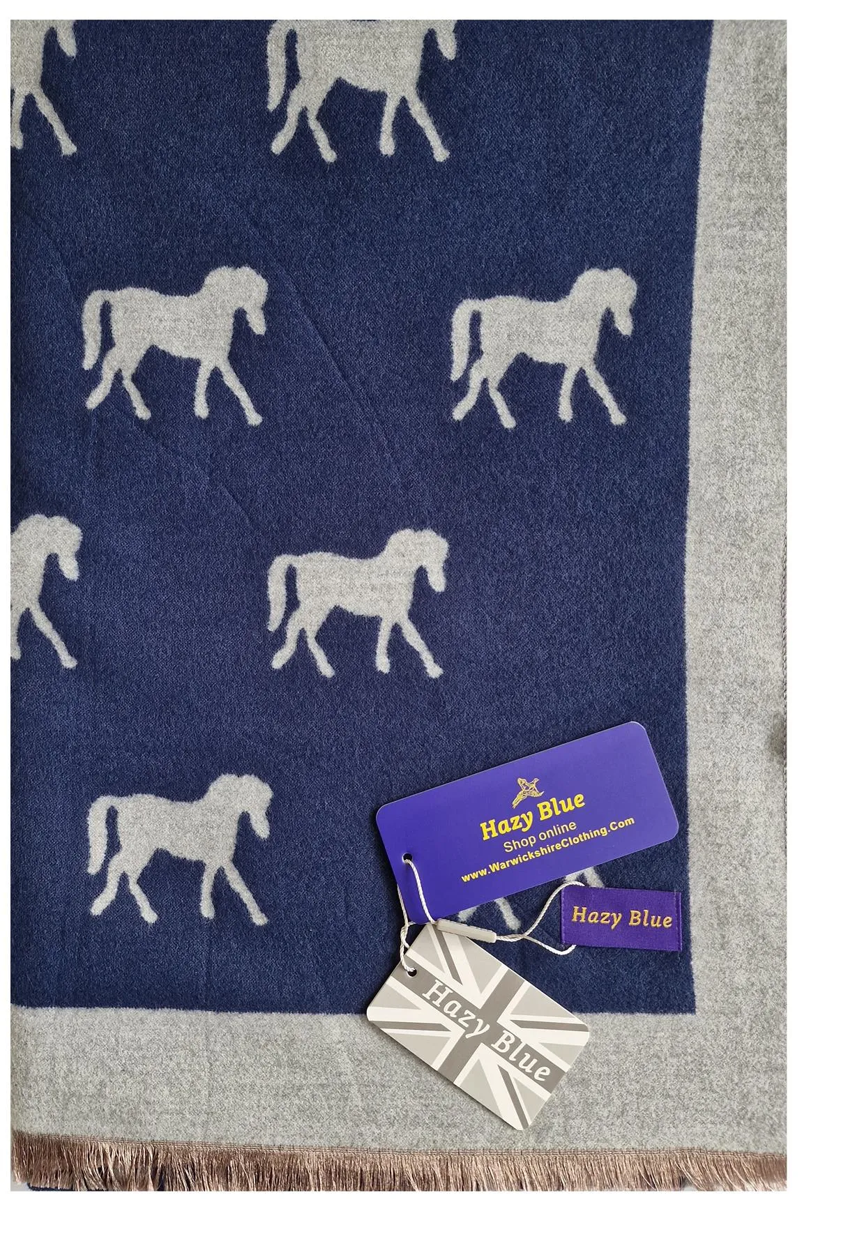 Hazy Blue Pashmina feel Luxury Ladies Womens Scarf - Horse