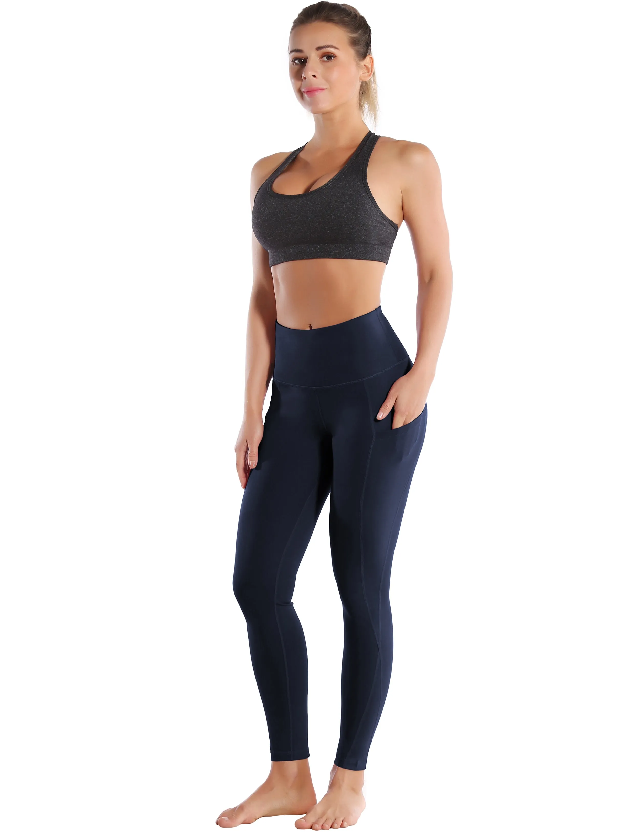 High Waist Side Pockets Yoga Pants navyblue