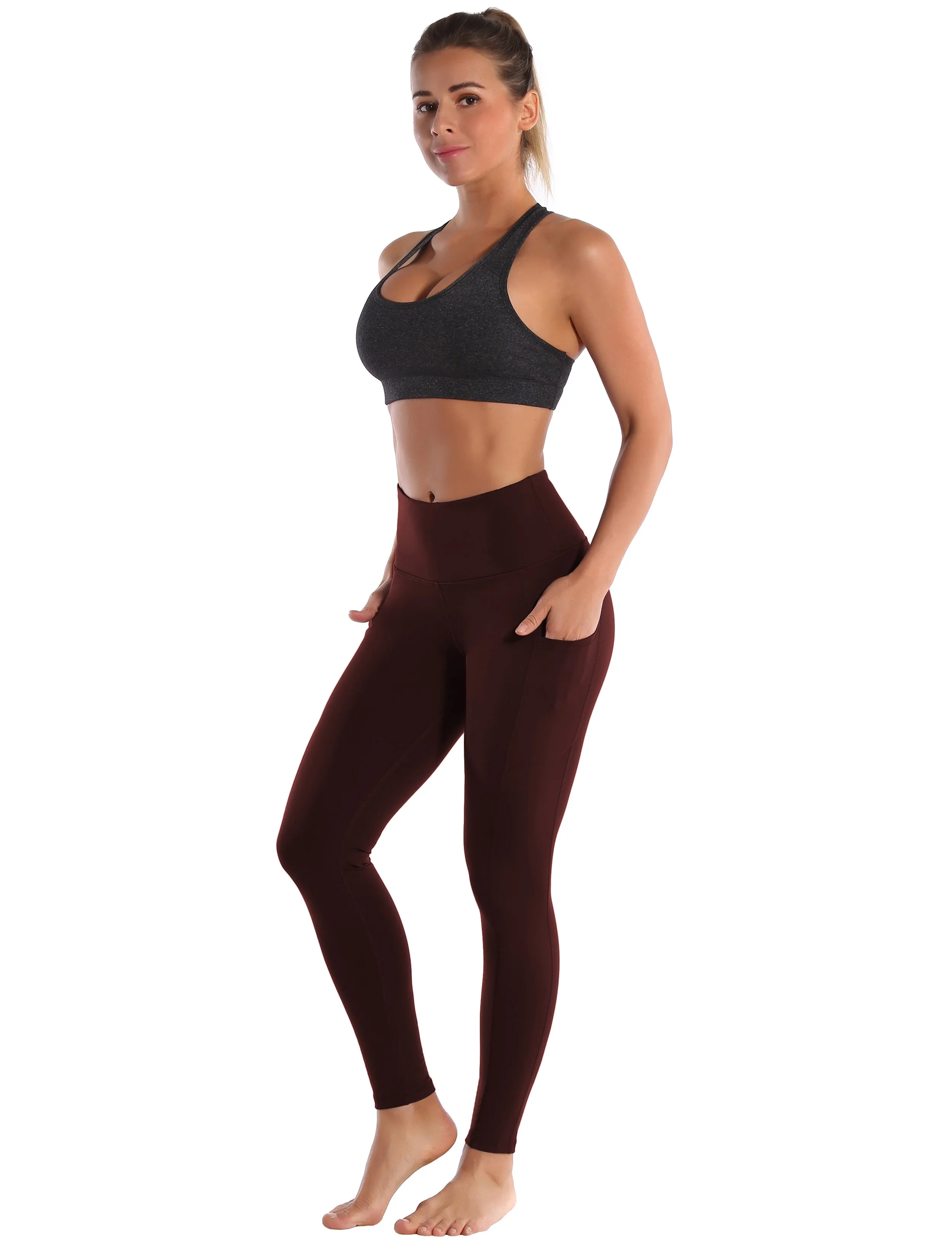 Hip Line Side Pockets Yoga Pants mahoganymaroon