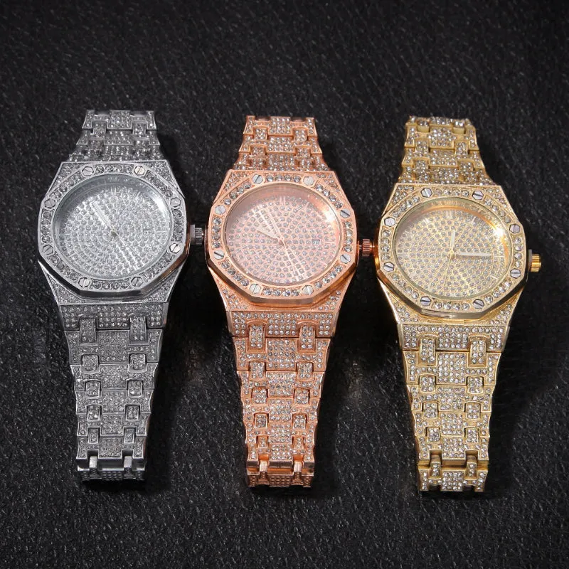 Iced Out Calendar Quartz Watch