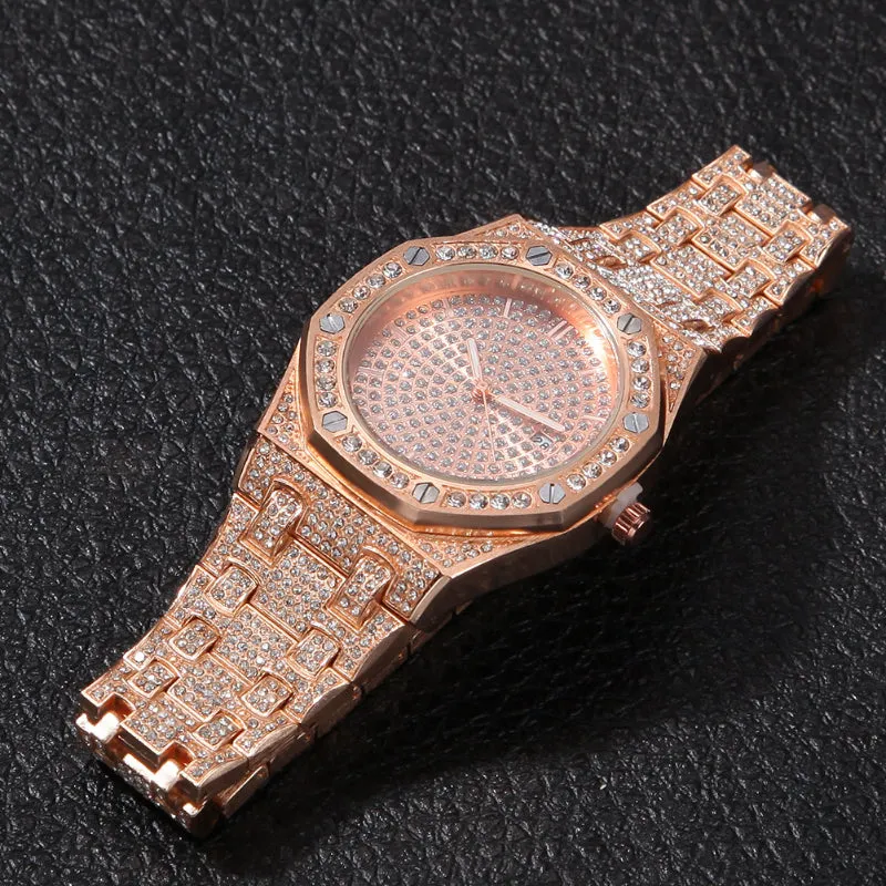 Iced Out Calendar Quartz Watch