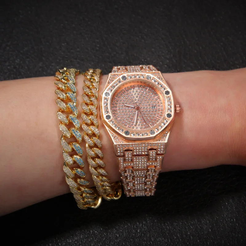 Iced Out Calendar Quartz Watch