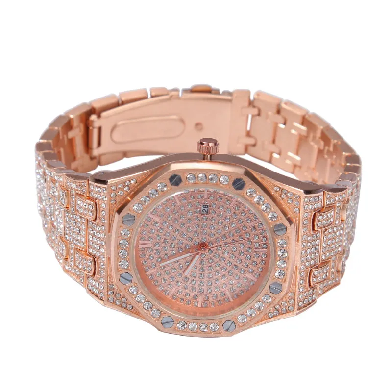 Iced Out Calendar Quartz Watch