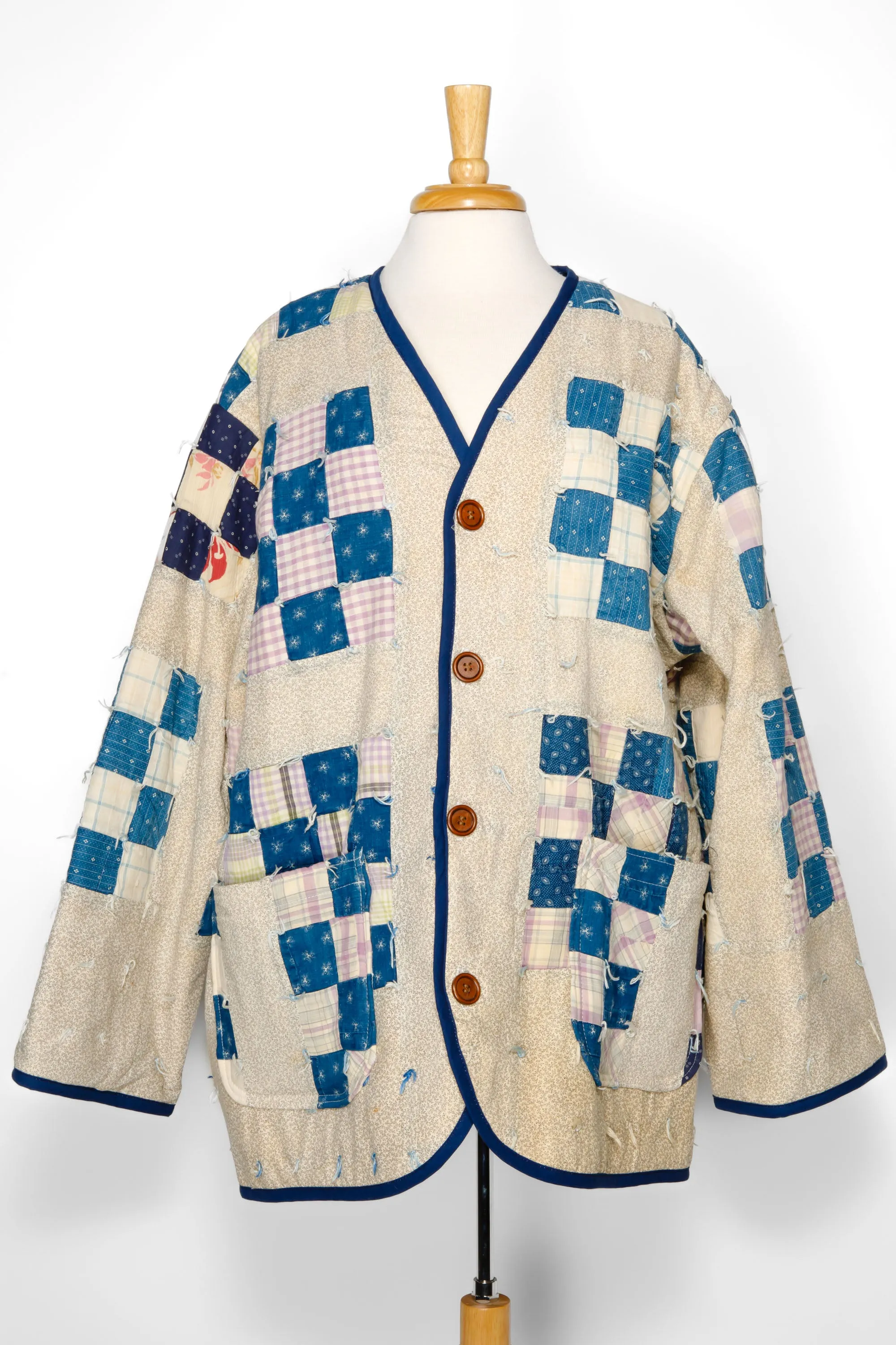 Indigo Patchwork Cardigan Chore Coat (Unisex X-Large)