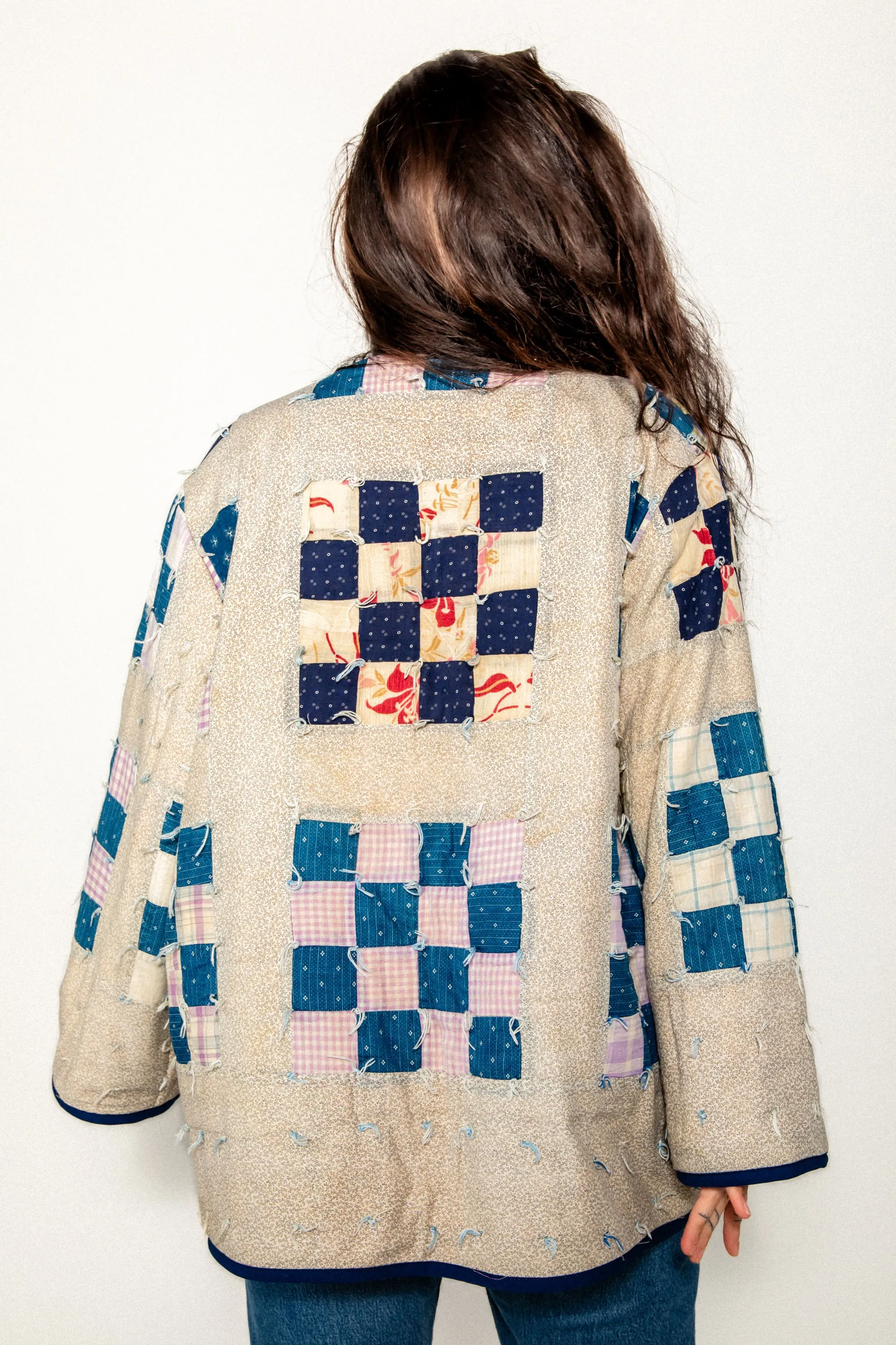 Indigo Patchwork Cardigan Chore Coat (Unisex X-Large)