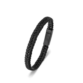 Javier Mens Woven Leather Bracelet Black