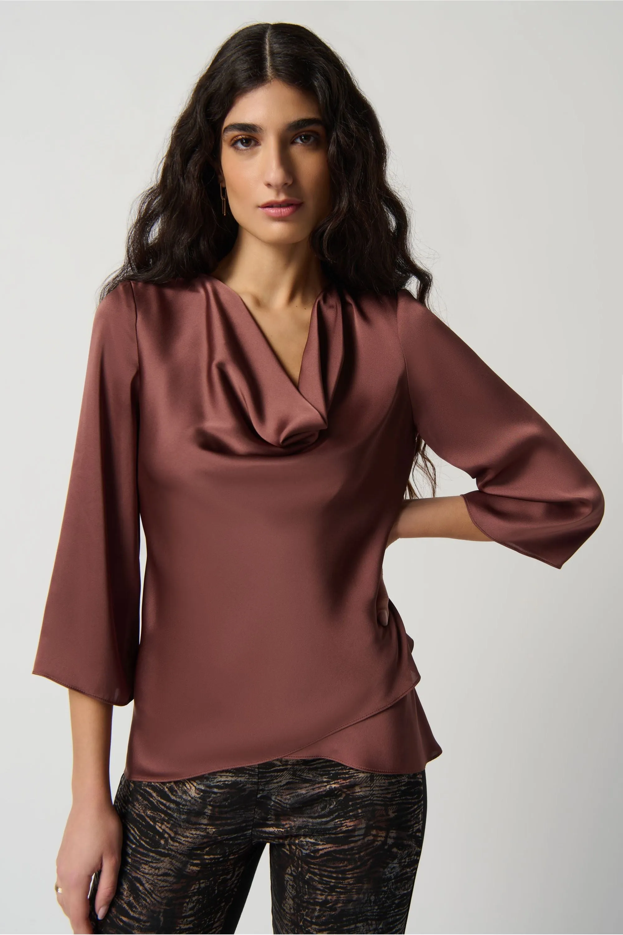 Joseph Ribkoff Cowl Neckline Satin Flared Top - Style 234082