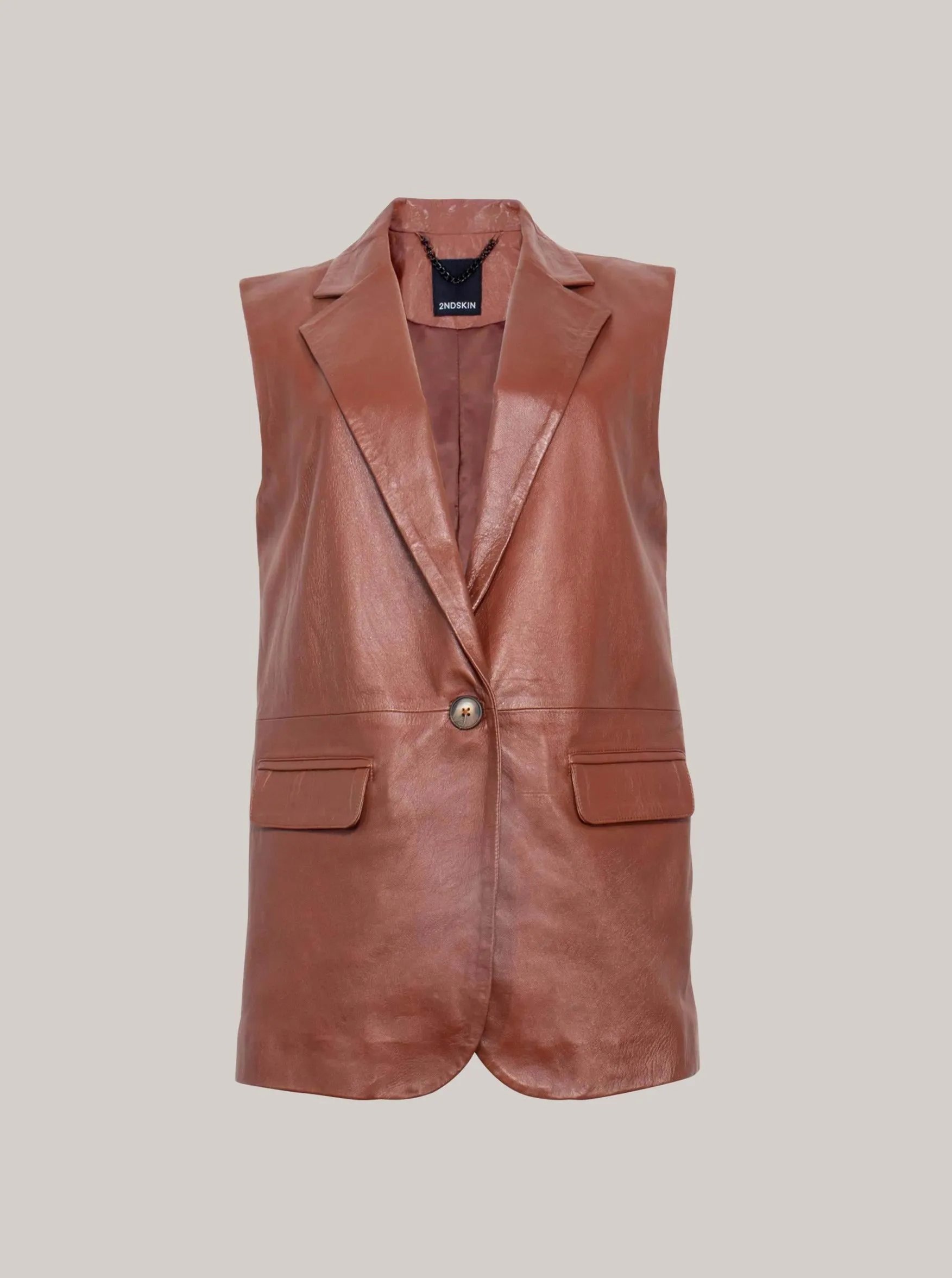 KINGSTON LEATHER VEST - WHISKEY