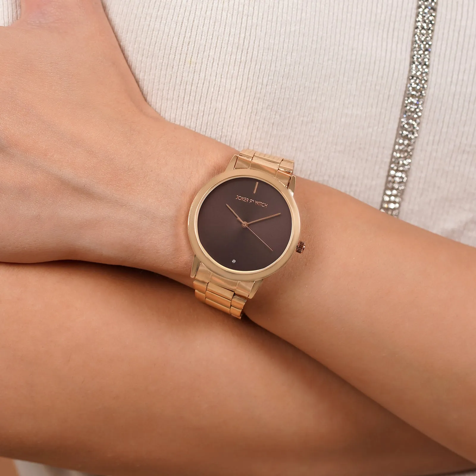 Midnight Deep Taupe Dial Rosegold Metallic Strap Watch