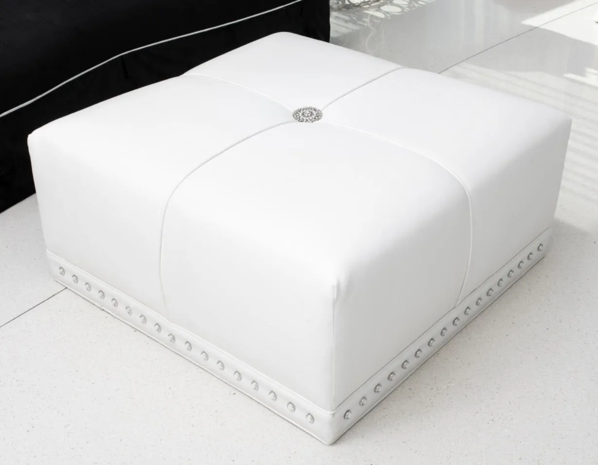 Modern Hollywood Regency White Vegan Leather Ottoman