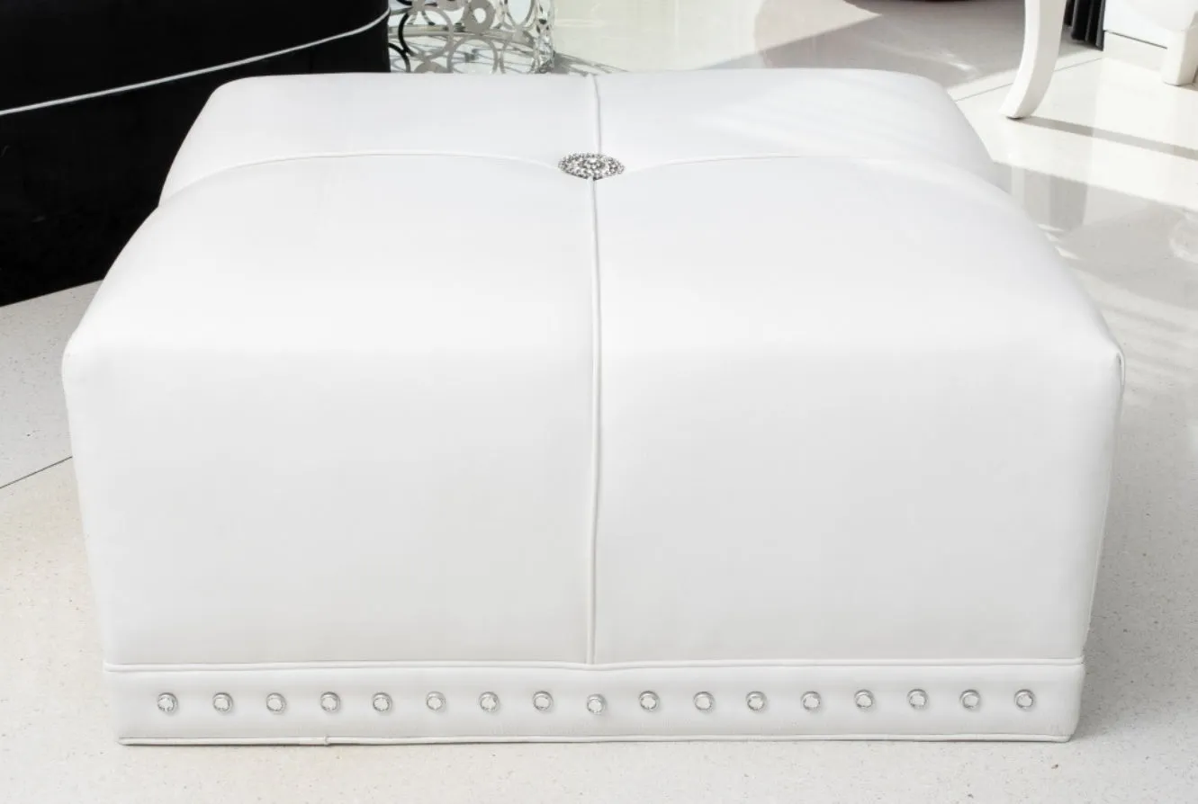 Modern Hollywood Regency White Vegan Leather Ottoman