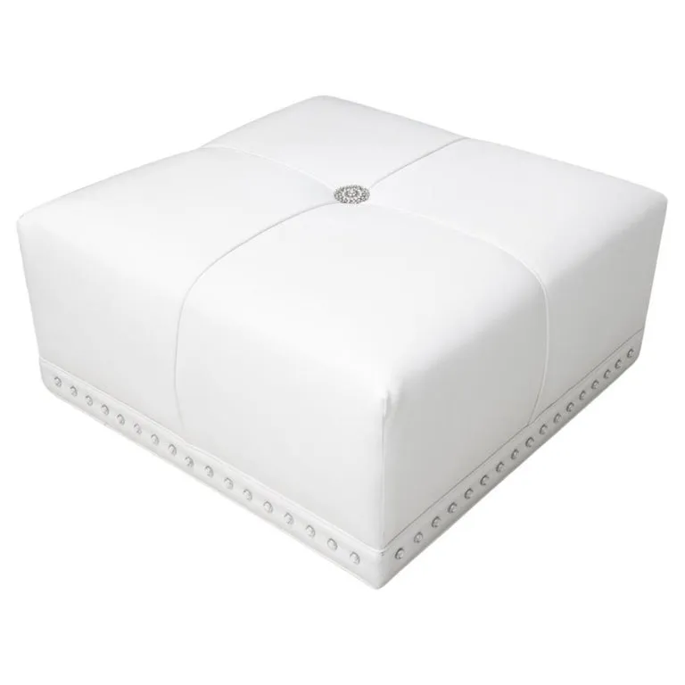 Modern Hollywood Regency White Vegan Leather Ottoman