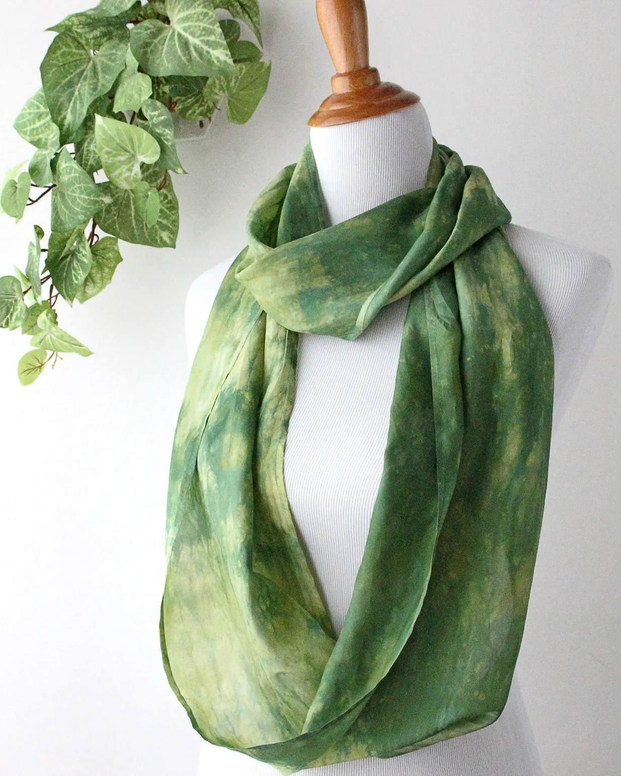 NEW! Hand Dyed Silk infinity Scarf in Olive by Ten Thousand Dandelions