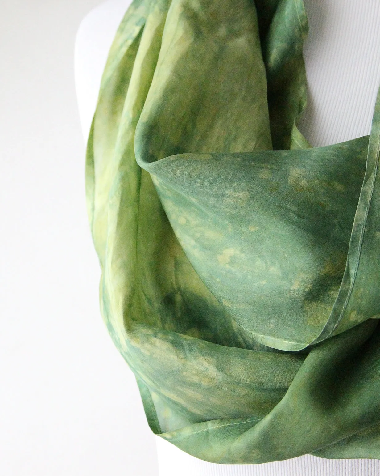 NEW! Hand Dyed Silk infinity Scarf in Olive by Ten Thousand Dandelions