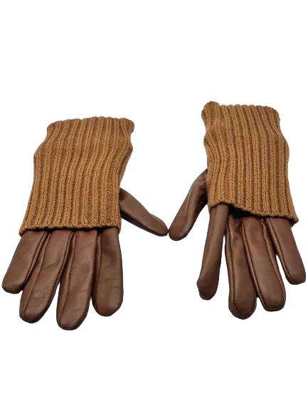 Brown Leather & Wool Driving Gloves by Nicole Farhi - UK S/M